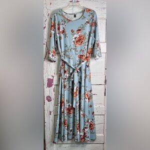 SHEIN CURVE Floral Print Maxi Dress in Gray Blue w/ Rust & White Roses 4XL